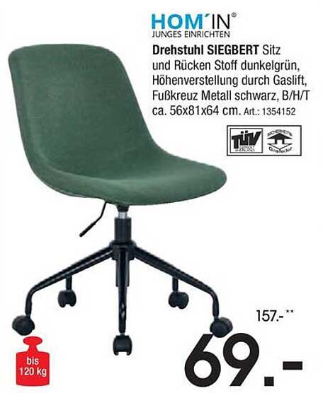 Drehstuhl SIEGBERT dunkelgrün mit Höhenverstellung