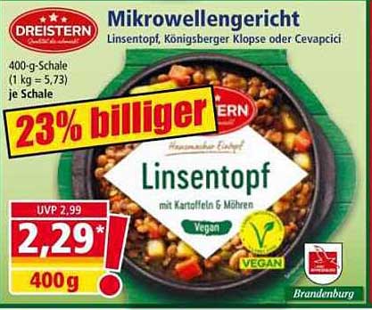 DREISTERN Mikrowellengericht: Linsentopf mit Kartoffeln & Möhren (400 g)