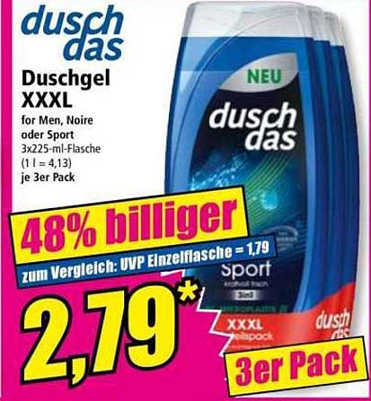 dusch das Duschgel XXXL für Men, Noire oder Sport 3er Pack
