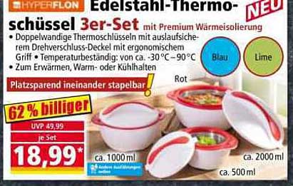 Edelstahl-Thermo-Schüsseln 3er-Set mit Premium Wärmespeicherung