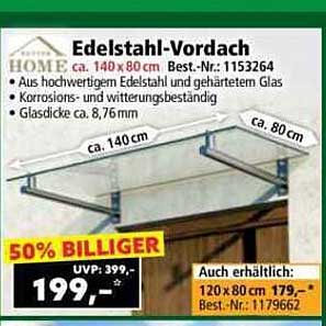 Edelstahl-Vordach ca. 140 x 80 cm