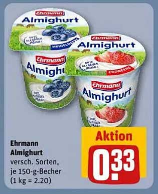 Ehrmann Almighurt verschiedene Sorten, je 150-g-Becher