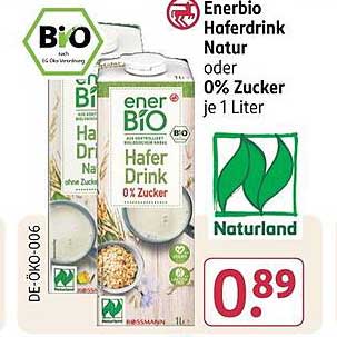 Enerbio Haferdrink Natur oder 0% Zucker je 1 Liter