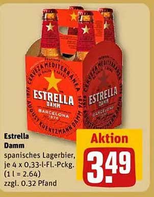 Estrella Damm - Spanisches Lagerbier, 4 x 0,33l