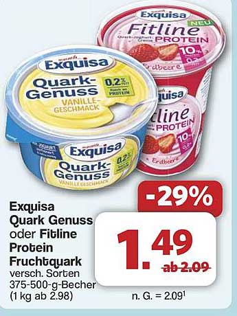 Exquisa Quark Genuss oder Fitline Protein Fruchtquark 375-500 g