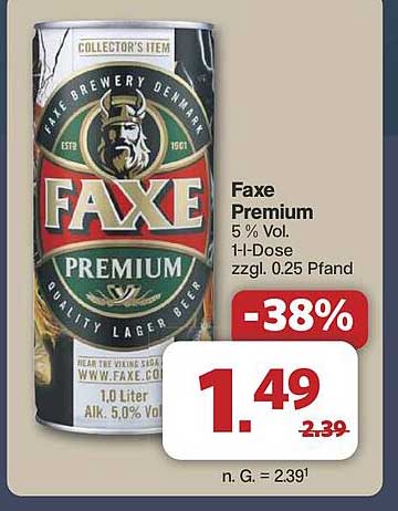 Faxe Premium 5 % Vol. – 1-Liter-Dose zum Sparpreis!