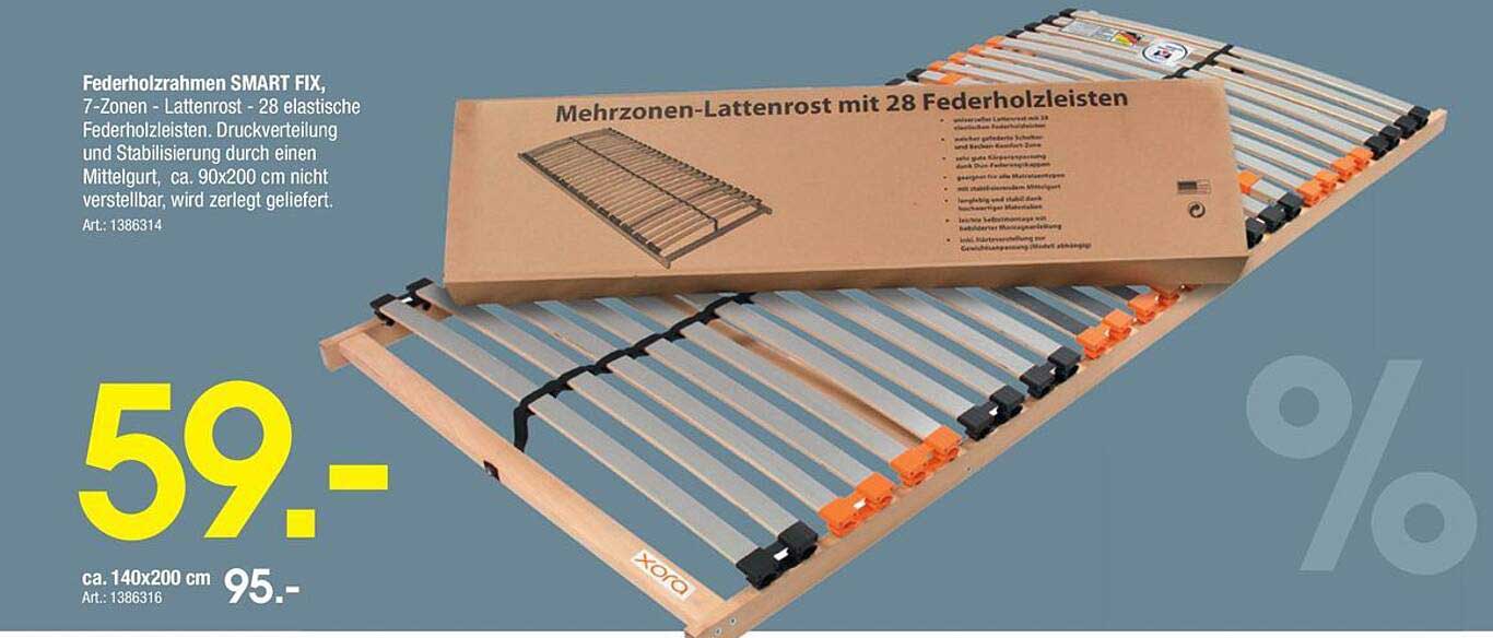 Federholzrahmen SMART FIX, 7-Zonen-Lattenrost mit 28 Federholzleisten
