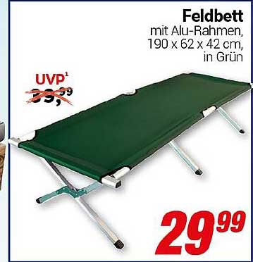 Feldbett mit Alu-Rahmen, 190 x 62 x 42 cm, in Grün
