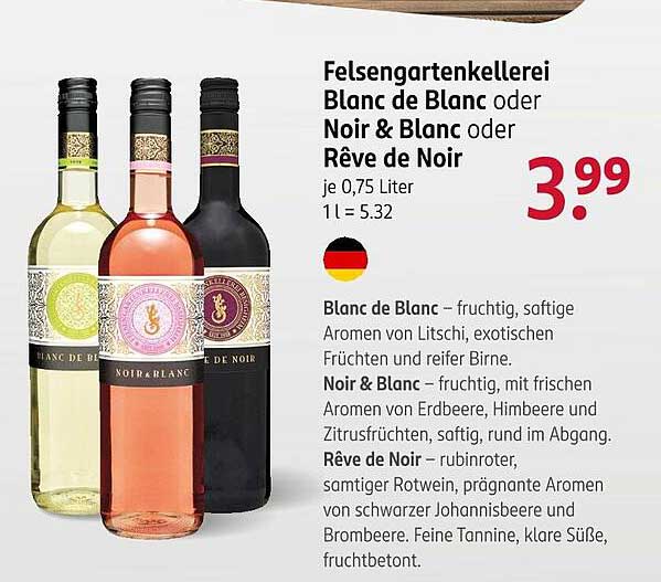 Felsengartenkellerei Blanc de Blanc oder Noir & Blanc oder Rêve de Noir je 0,75 Liter