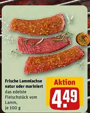 Frische Lammlachse natur oder mariniert - das edelste Fleischstück vom Lamm, je 100 g