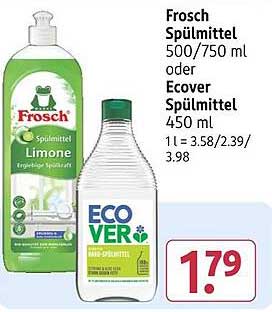 Frosch Spülmittel 500/750 ml oder Ecover Spülmittel 450 ml für nur 1,79 €!