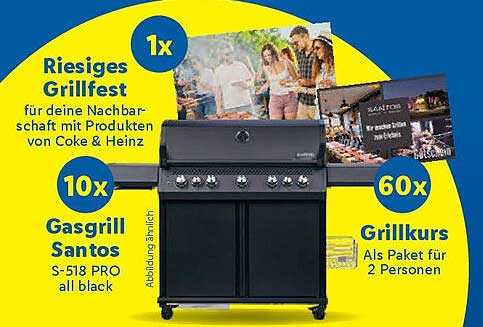 Gasgrill Santos S-518 PRO All Black mit Grillkurs für 2 Personen