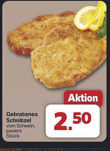 Gebratenes Schnitzel vom Schwein, paniert Stück