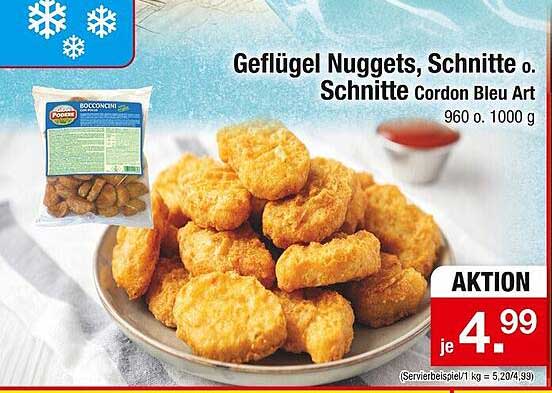 Geflügel Nuggets, Schnitte o. Schnitte Cordon Bleu Art 960 g - 1000 g