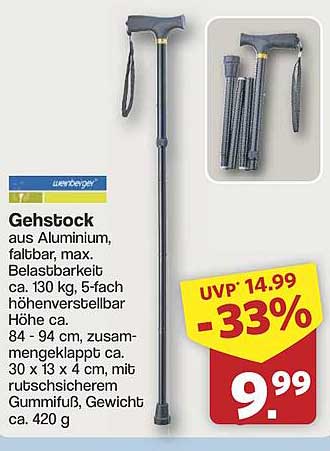 Gehstock aus Aluminium - faltbar und höhenverstellbar
