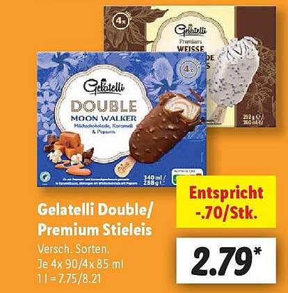 Gelatelli Double/Premium Stieleis - Verschiedene Sorten