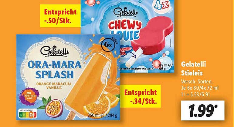 Gelatelli Stieleis 6er Pack - Verschiedene Sorten