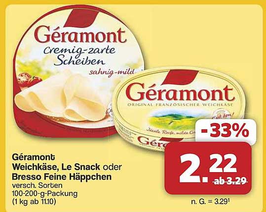 Géramont Weichkäse oder Bresso Feine Häppchen - cremig-zarte Genüsse