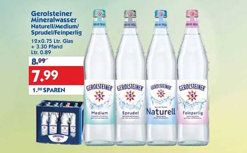 Gerolsteiner Mineralwasser – Naturell/Medium/Sprudel/Feinperlig, 12 x 0,75 L