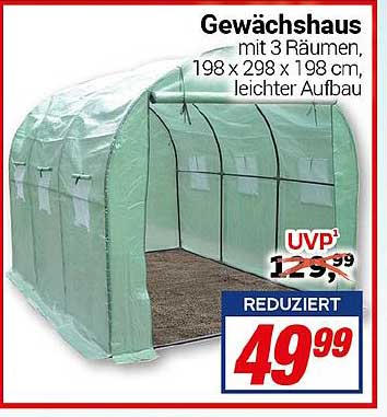 Gewächshaus mit 3 Räumen, 198 x 298 x 198 cm, leichter Aufbau