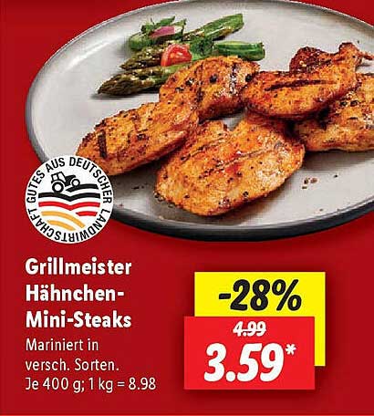 Grillmeister Hähnchen-Mini-Steaks - Mariniert in verschiedenen Sorten