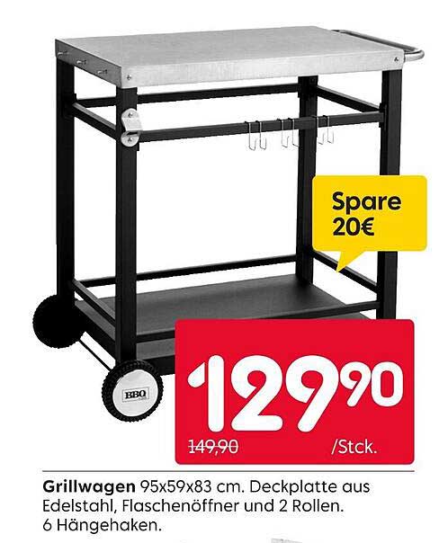 Grillwagen 95x59x83 cm mit Edelstahl-Deckplatte