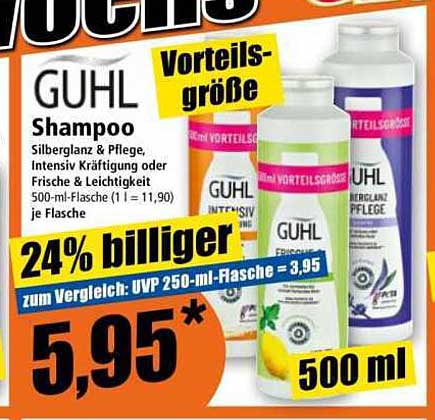 GUHL Shampoo - Silberglanz & Pflege, Intensiv Kräftigung oder Frische & Leichtigkeit 500 ml Flasche
