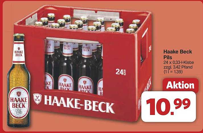 Haake Beck Pils 24 x 0,33 l Kiste zzgl. 3,42 Pfand (1 l = 1,39)