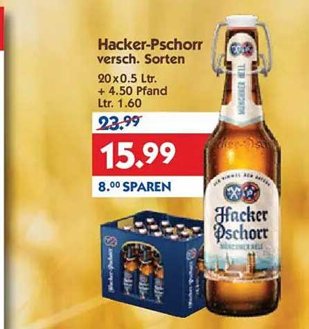 Hacker-Pschorr verschieden Sorten 20x0.5 Ltr. + 4.50 Pfand