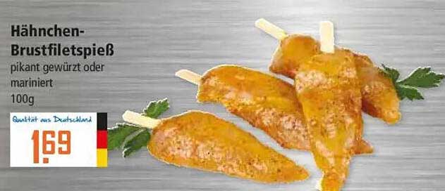 Hähnchen-Brustfiletspiess pikant gewürzt oder mariniert, 100g