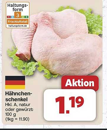 Hähnchenschenkel Hkl. A, natur oder gewürzt, 100 g