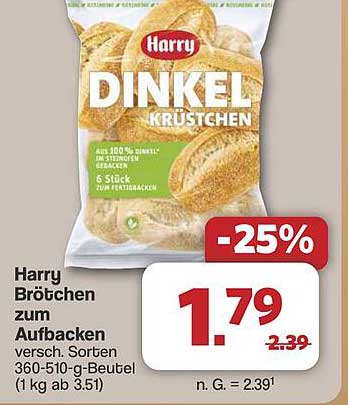 Harry Dinkel Brötchen zum Aufbacken, 6 Stück im Beutel