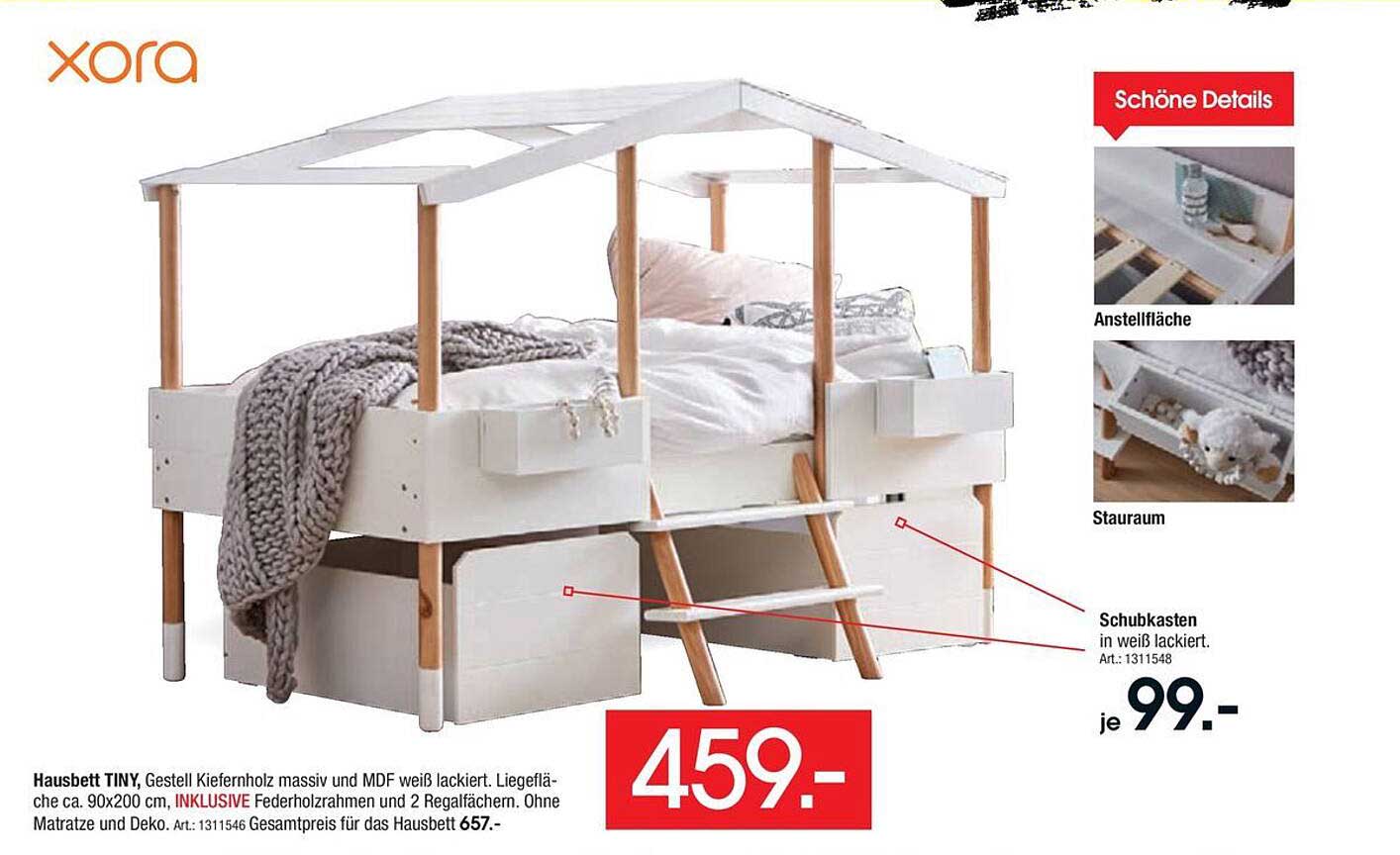 Hausbett TINY, Gestell Kiefernholz massiv und MDF weiß lackiert