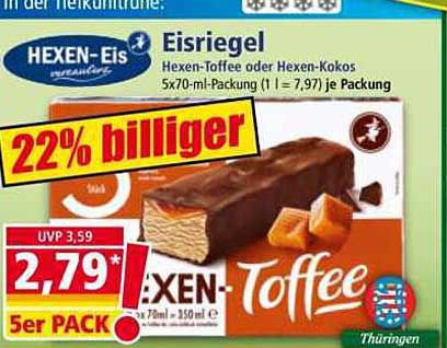 HEXEN-Eis Toffee oder Kokos Eisriegel 5er Pack