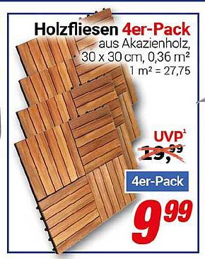 Holzfliesen 4er-Pack aus Akazienholz
