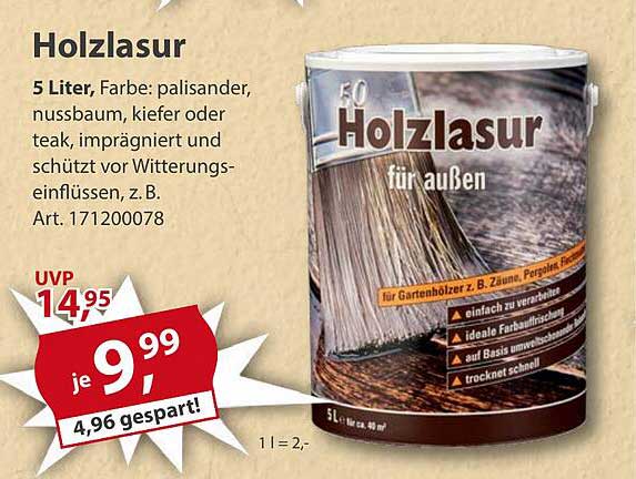 Holzlasur für außen - 5 Liter