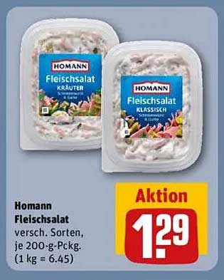 Homann Fleischsalat – Verschiedene Sorten 200 g, nur 1,29 €