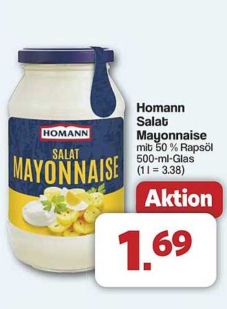 Homann Salat Mayonnaise mit 50 % Rapsöl – 500-ml-Glas