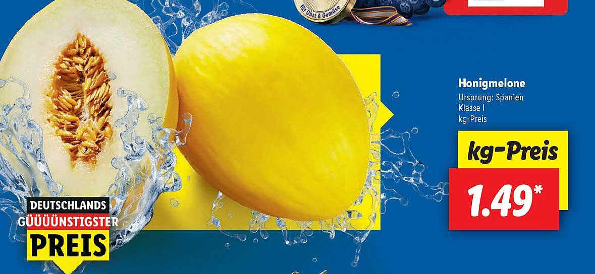 Honigmelone - Klasse I, aus Spanien, kg-Preis: 1,49 €