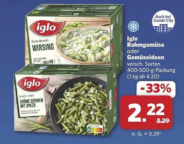 Iglo Rahmgemüse oder Gemüseideen, verschiedene Sorten, 400-500-g-Packung