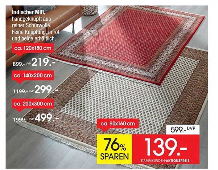 Indischer MIR Teppich, handgeknüpft aus reiner Schurwolle