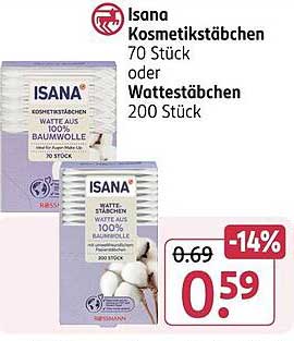 Isana Kosmetikstäbchen 70 Stück oder Wattestäbchen 200 Stück