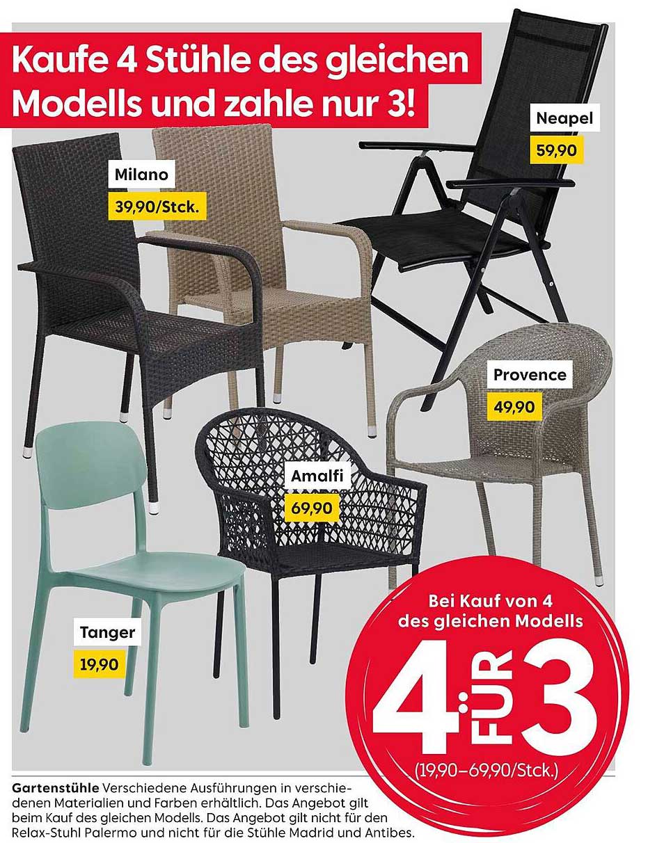 Kaufe 4 Stühle des gleichen Modells und zahle nur 3!
