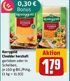 Kerrygold Cheddar herzhaft - gerieben oder in Scheiben, je 150-g-Btl./Pckg.