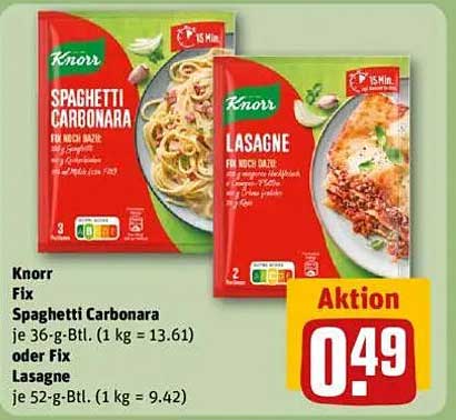 Knorr Fix Spaghetti Carbonara oder Lasagne