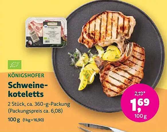 KÖNIGSHOFER Schweinekoteletts, 2 Stück, ca. 360-g-Packung