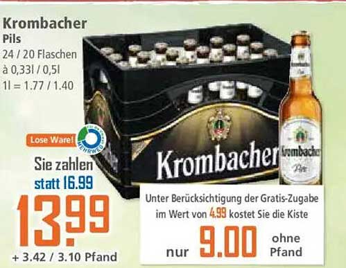 Krombacher Pils – 24 Flaschen (0,33l/0,5l) im Kasten