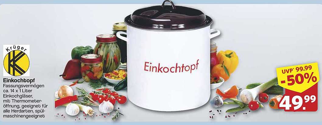 Krüger Einkochtopf mit Thermometeröffnung - Jetzt 50% günstiger!