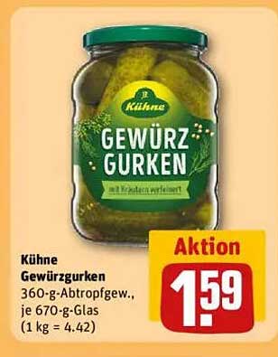 Kühne Gewürzgurken 360-g-Abtropfgewicht, je 670-g-Glas