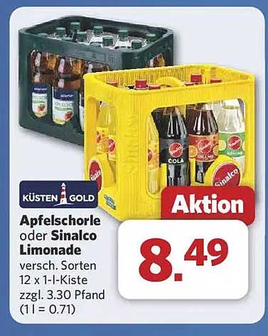 KÜSTEN GOLD Apfelschorle oder Sinalco Limonade - Aktionsangebot
